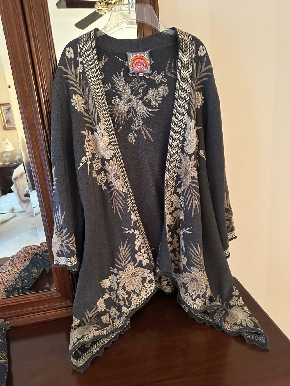 Johnny Was Embroidered Camille Grey Cardigan Waterfall Open Front - Picture 15 of 15
